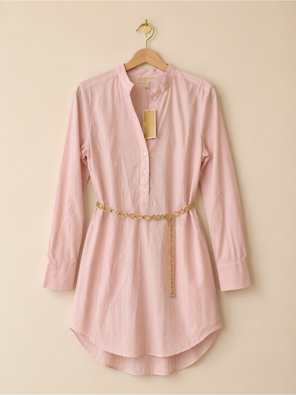 Michael Kors Light Pink Striped Mandarin-Shirt dress-Brand new!! Gorgeous ✨✨